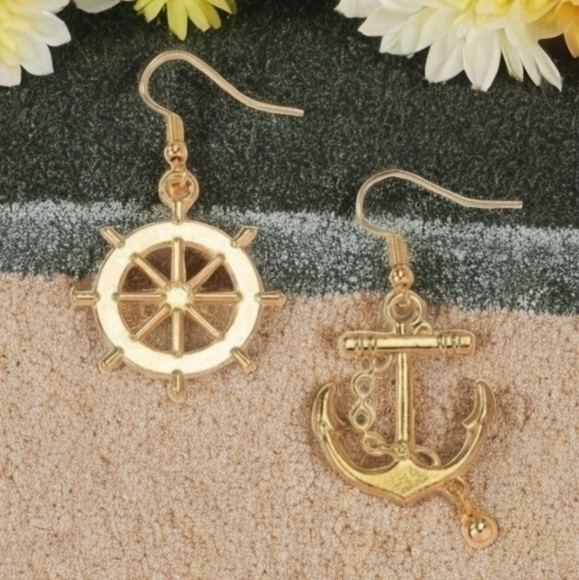 BETSEY JOHNSON "ANCHORS AWAY " ENAMEL ALLOY EARRINGS - Picture 2 of 5